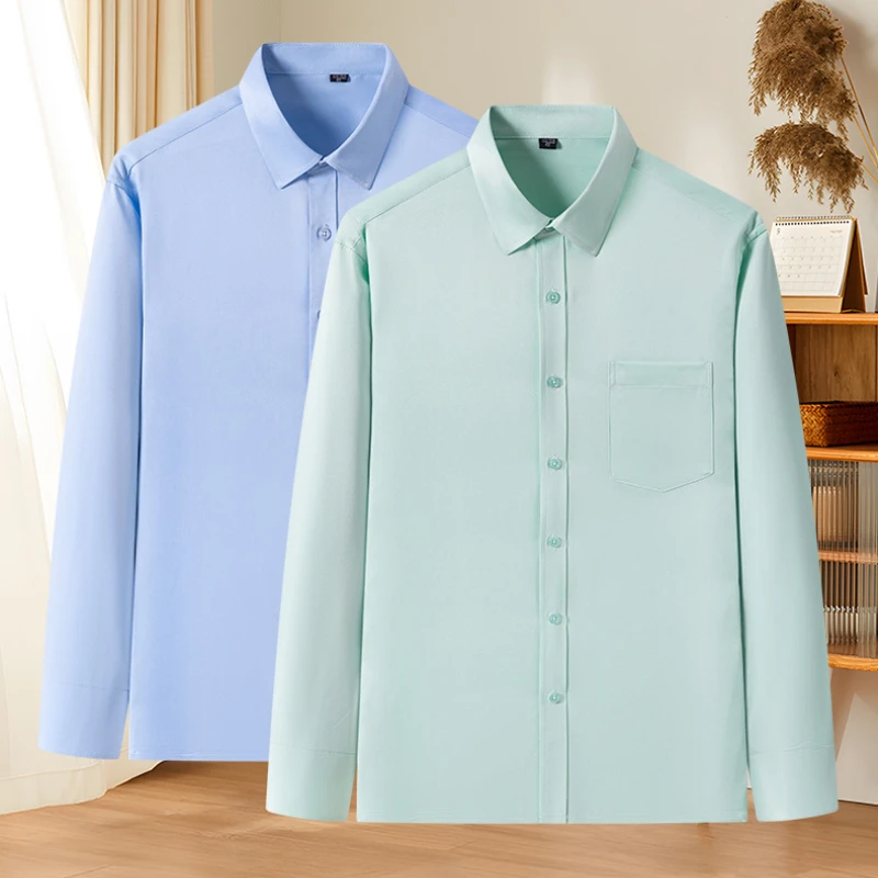 7XL Ice Silk Mens Shirts Long Sleeve Dress Shirts For Slim Fit Business Business Casual Regular-fit Tops Casual Business Office