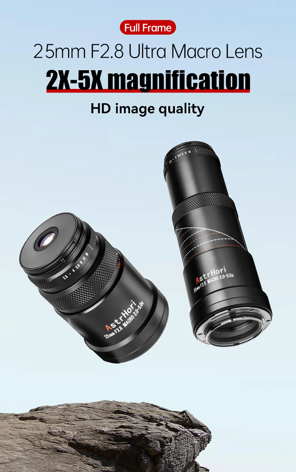 AstrHori 25mm F2.8 Makro 2X-5X Manueller Fokus Vollformat-Kameraobjektiv für Makrofotografie mit Sony E Canon RF Fujifilm X Z L – Detail 1