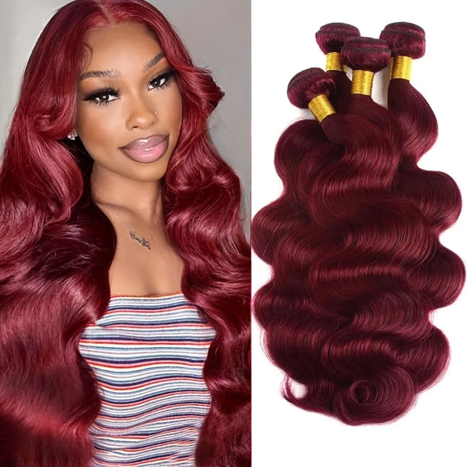 

99J Burgundy Body Wave Bundles Human Hair 100% Unprocessed Virgin Brazilian Human Hair 3 Bundles 99J Remy Hair Weave Extensions