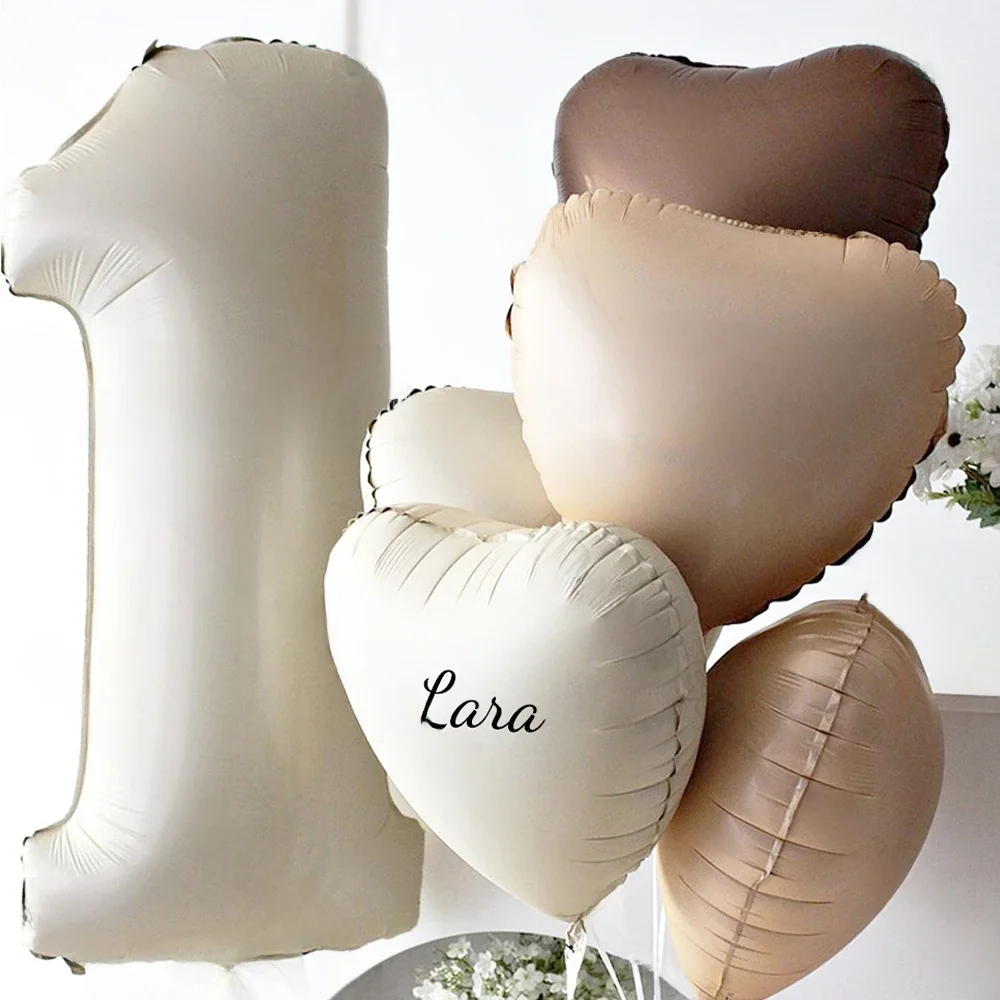 1 ensemble de ballons d'anniversaire beiges crème Beige Caramel numéro 0-9 ballon autocollants de nom personnalisés pour décor de fête d'anniversaire