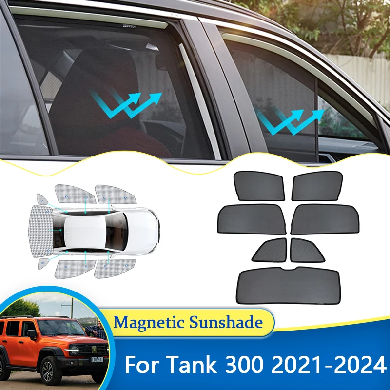 For GWM Wey Tank 300 2021 2022 2023 2024 Magnetic Sunshade Windshield Window Visor Curtain Sun Shades Cover Net Mesh Accessories