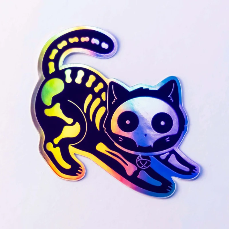 Personalized Holographic Black Skull Cat Car Stickers Cartoon Creative Laptop Sticker Decoration Die Cutting Pvc Vinyl Decals