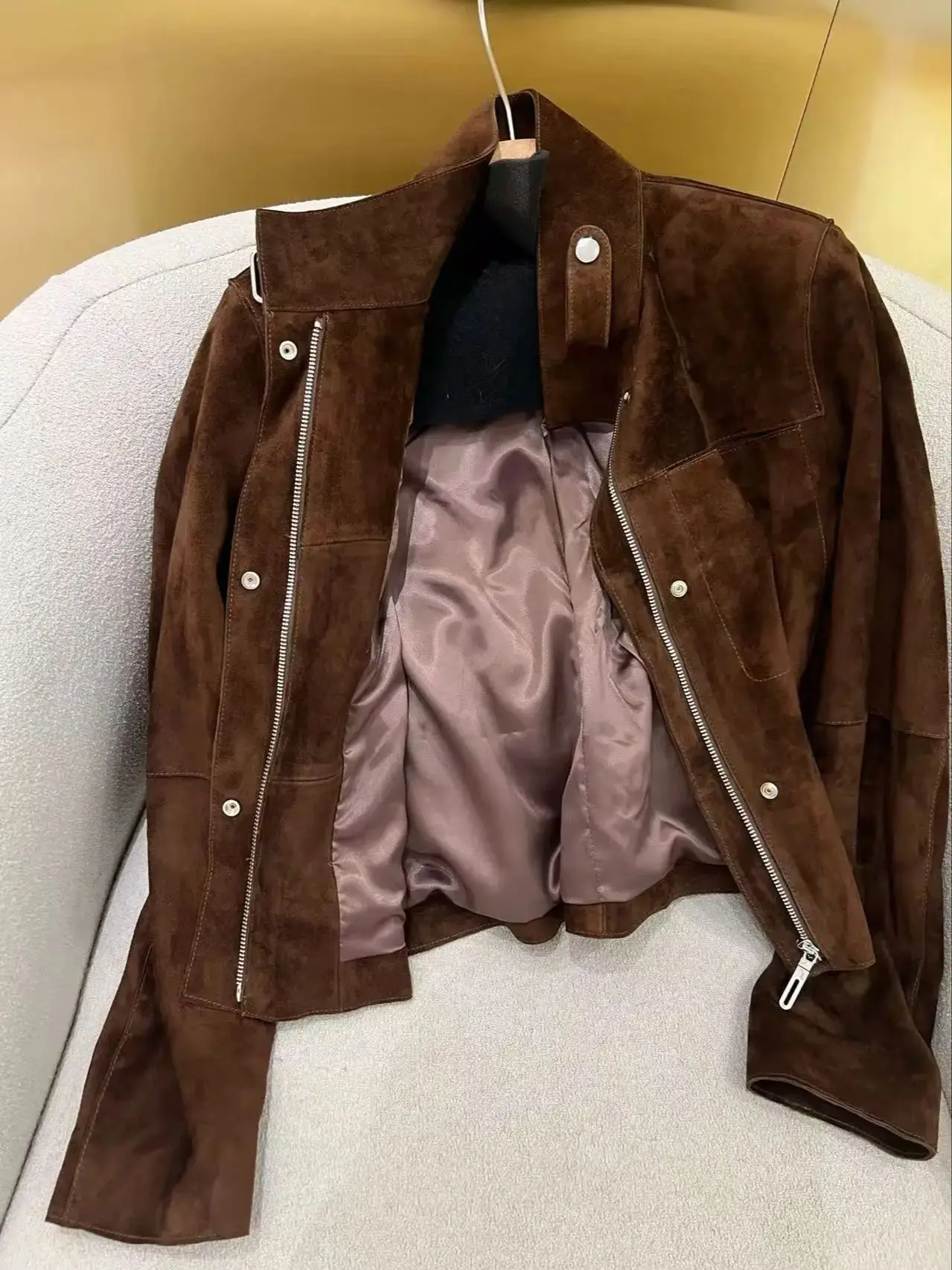 Stijlvol casual damesjack van echt suède met opstaande kraag