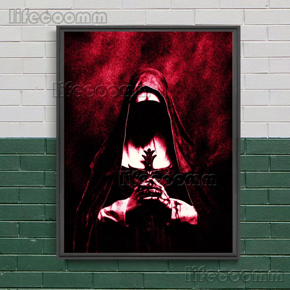 Black Robe Wizard And Believer,Abstract Wall Art Canvas Painting,Horror Gothic Witchcraft Art Poster And Print Home Decoration