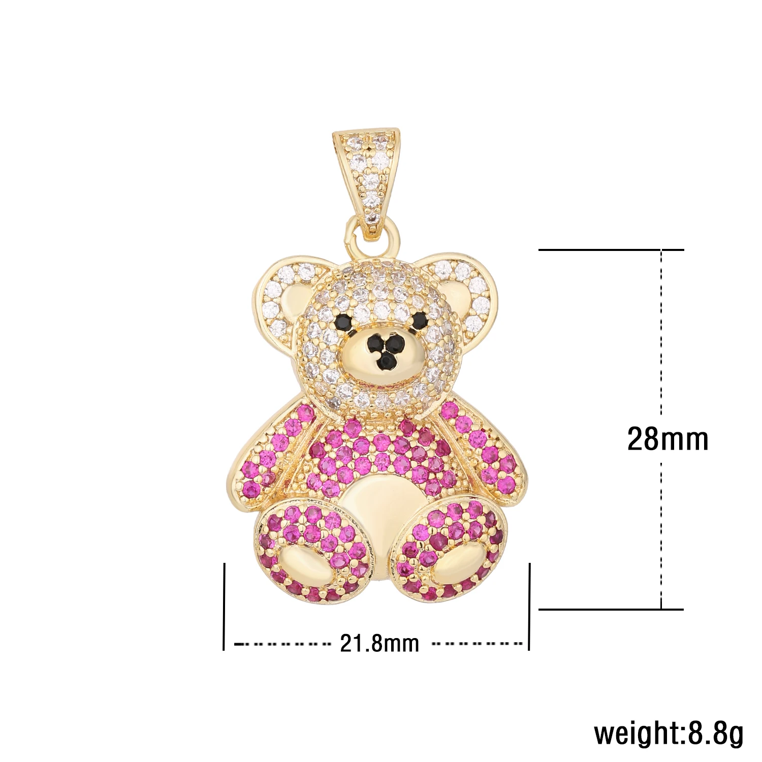 New teddy bear pendant red clothes cute little bear red crystal stone copper material 14k gold wholesale price jewelry