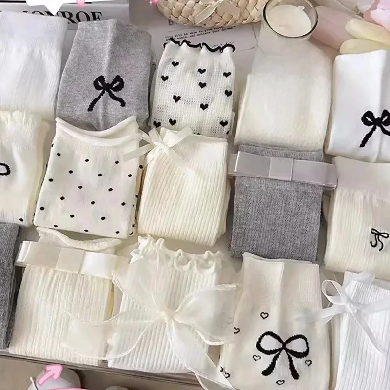 Nouveau Lolita Bow chaussettes blanc Bow dentelle chaussettes Tube moyen japonais collège Style princesse chaussettes doux JK Streetwear bonneterie Stock