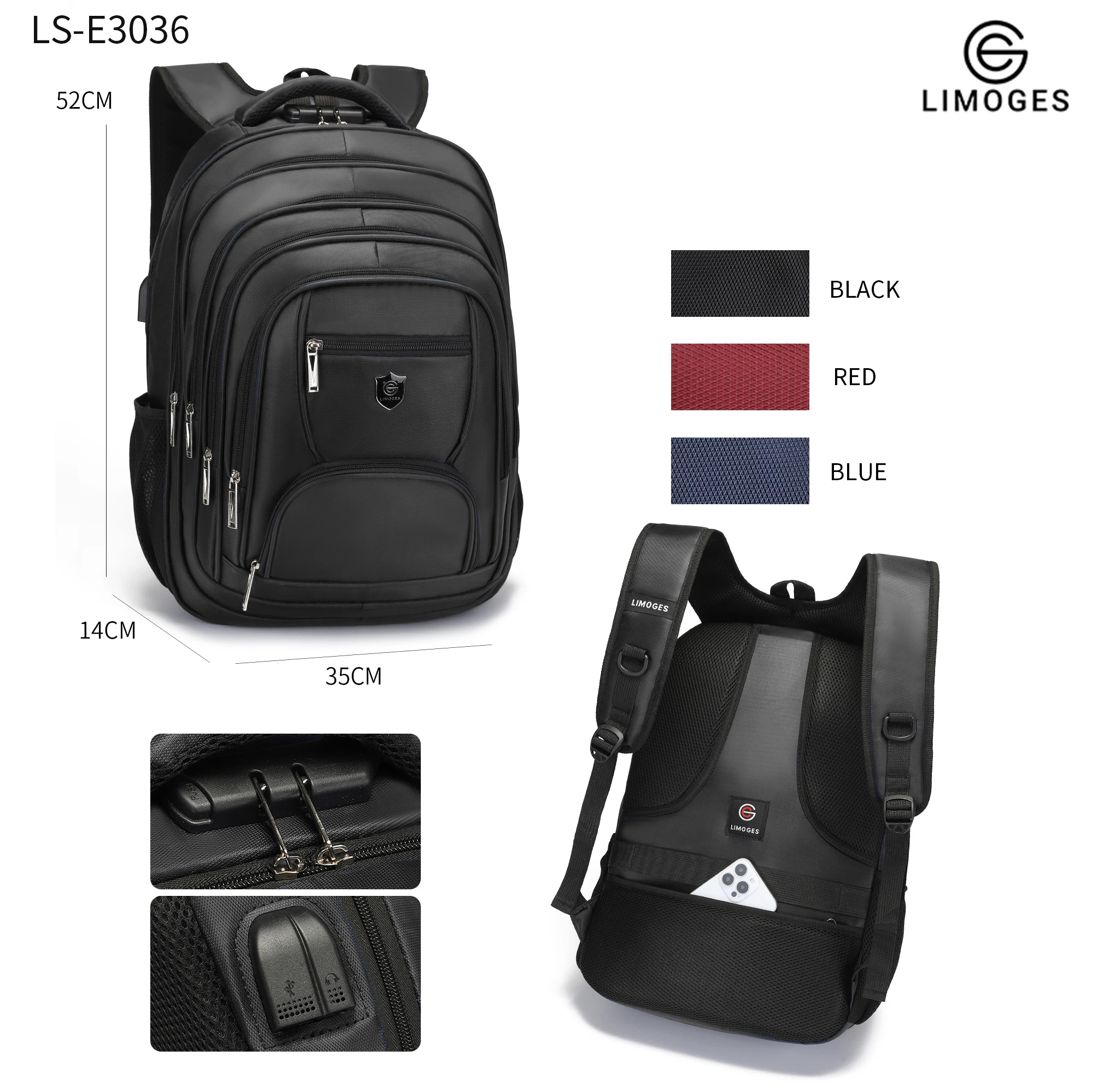 Mochila De Hombre Con Candado De Impermeable Antirrobo Mochila Puerto Usb Para Laptop Mochilas De Viaje Mochilas De Hombre De Deporte De Gran Capacidada