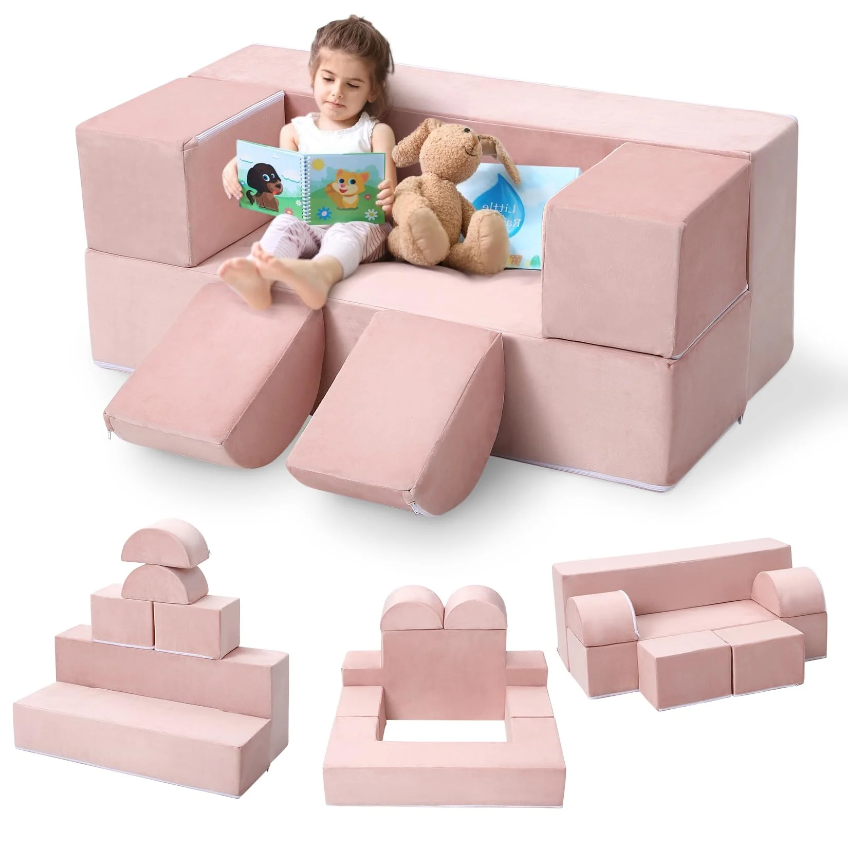 Hetoy 6-teiliges modulares Kinderspielsofa – umwandelbares Kleinkind-Schaumstoffsofa für Spielzimmer und Schlafzimmer – modularer Kindersofa-Set mit abnehmbaren, waschbaren Bezügen – weiche,