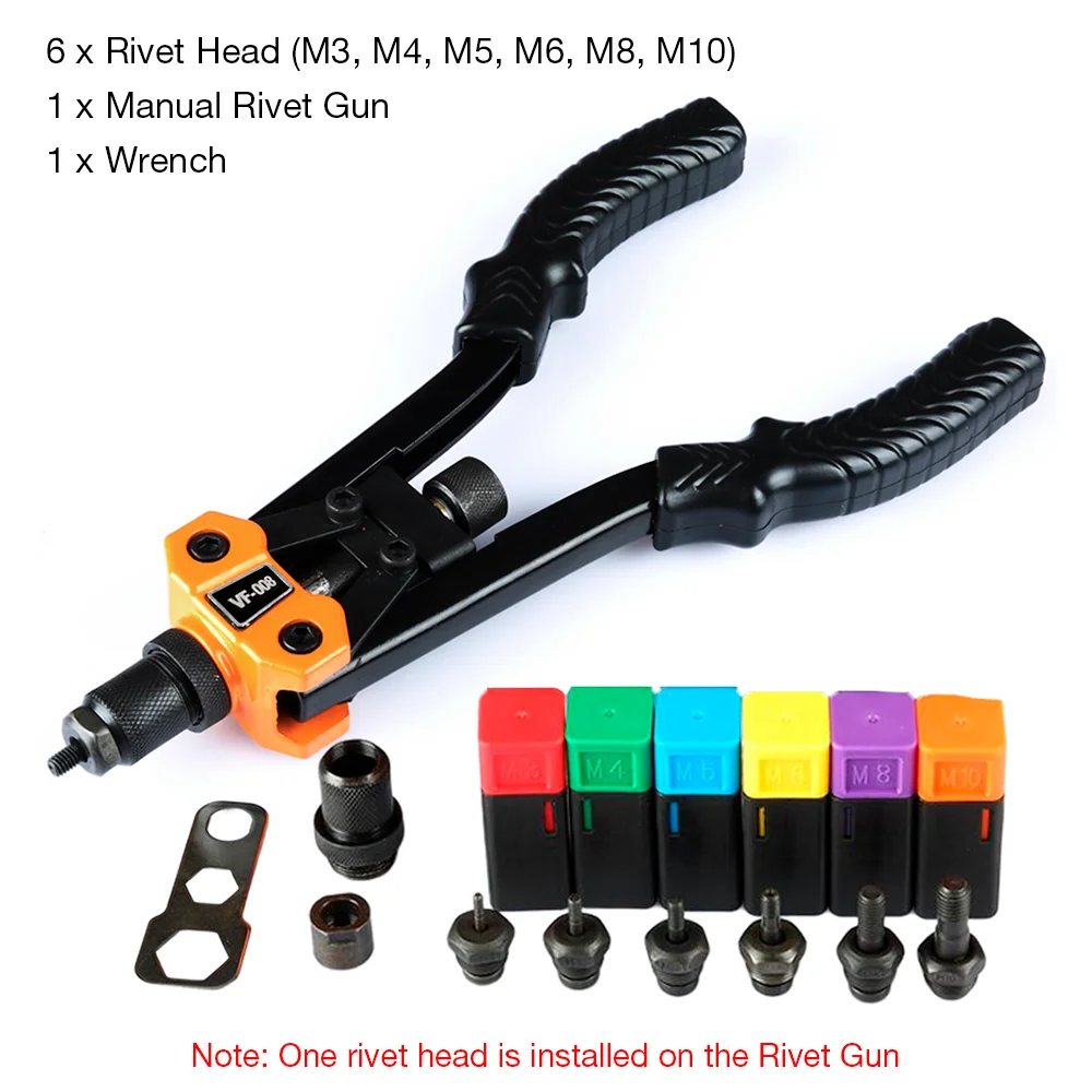 Portable Manual Rivet Nut Gun,M3/M4/M5/M6/M8/M10 Mandrels Adapter,Insert Hand Threaded Rivet Tool,Home Riveting Tools, DIY