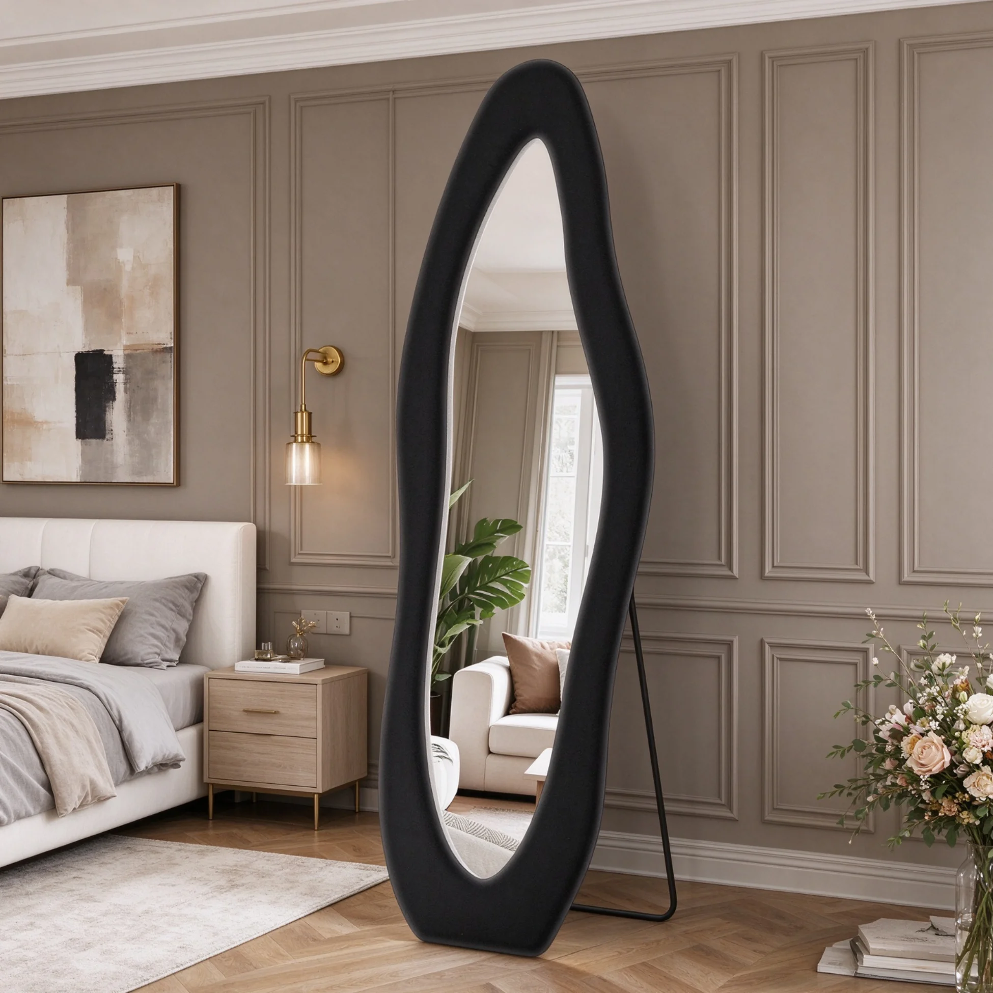 Specchio a figura intera Simurq, 160 x 50 cm, specchio da terra con cornice in legno rivestita, specchio da parete di grandi dimensioni, specchio per truccarsi, ideale per soggiorno e camera da letto,