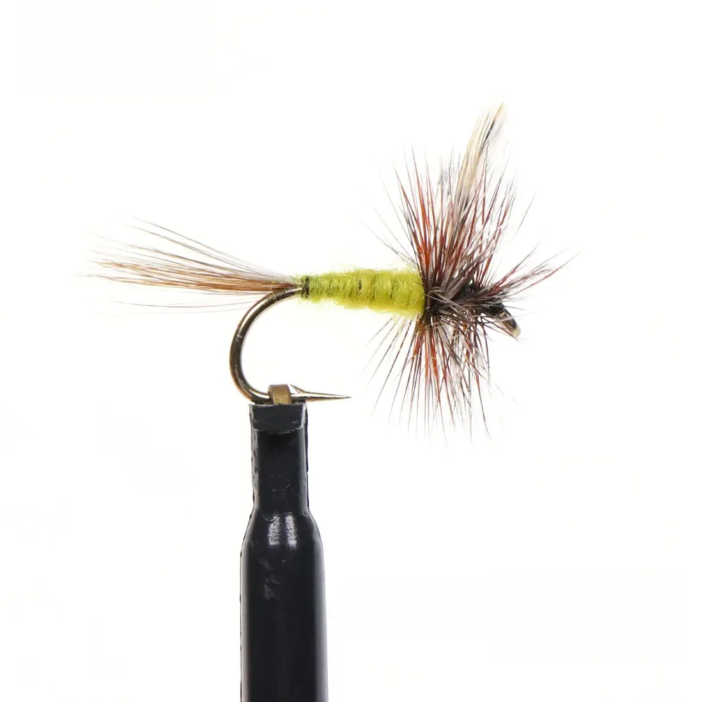 Bimoo 6szt # 10~ # 16 Grizzly Brown Hackle Adams Dry Fly Barbed Fly Hook May Fly Midge Fly Trout Przynęty wędkarskie Przynęty Szarożółty — zdjęcie 2