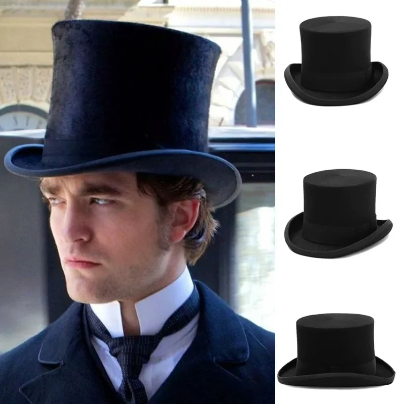 Mężczyźni Top hat Magician Presidential high hat British jazz top hats male gentleman flat felt hat 2024 sombrero de copa británico — zdjęcie 2