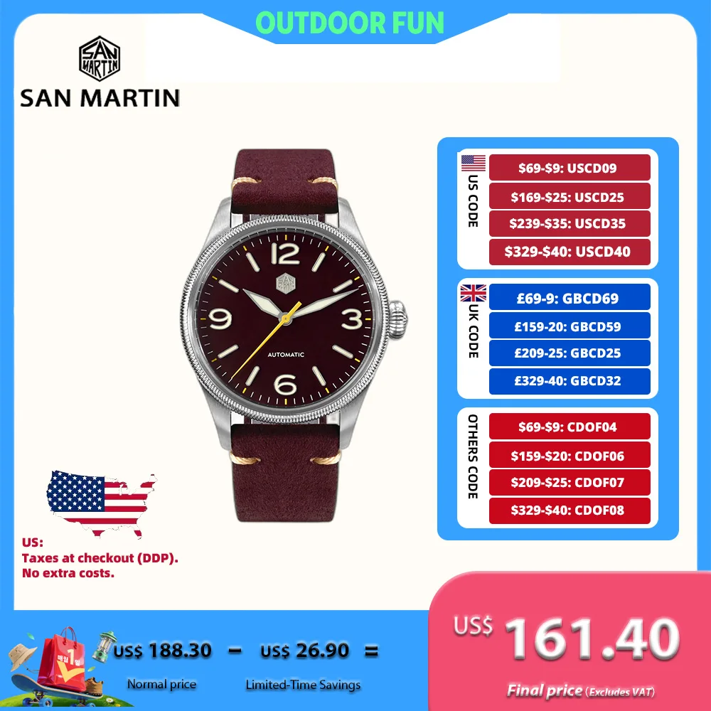 

San Martin 38.5mm NH35 Pilot Watch For Men Watch Waterproof Wristwatch Retro Sport Luminous 10Bar Montre Homme 시계 SN0033-1