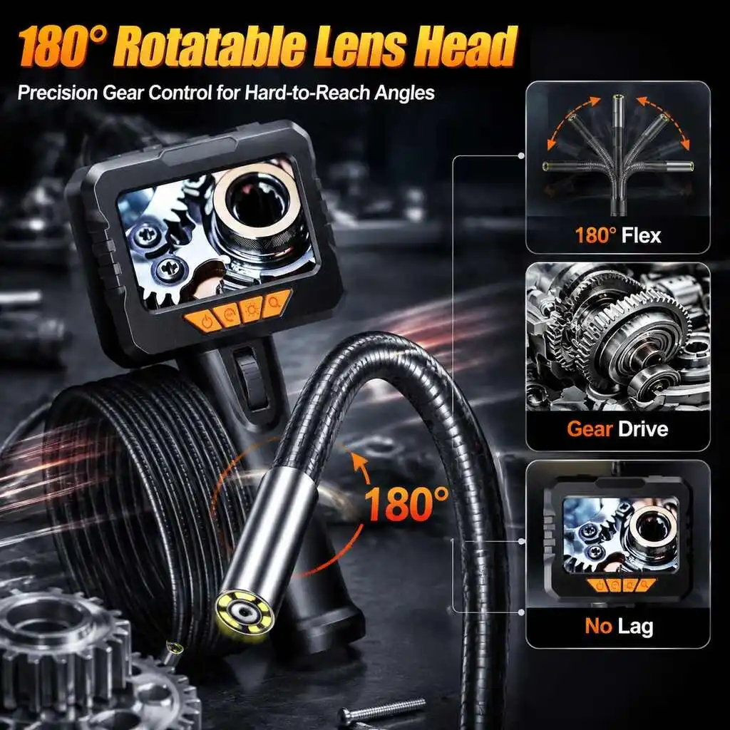 4.3 Inch 6mm Articulating Borescope Camera LCD 1080P HD Industrial Endoscope with Two-Way Steerable Probe for Engine Inspection