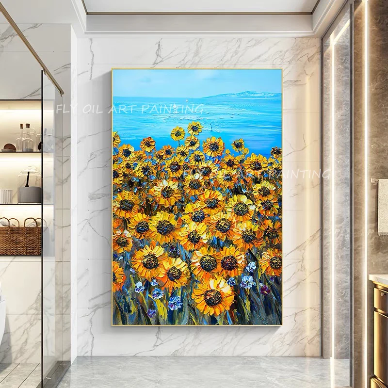 

Large Size 100% Handpainted sunflower landscape artwork oil painting Canvas For Living Room Home Decor Frameless