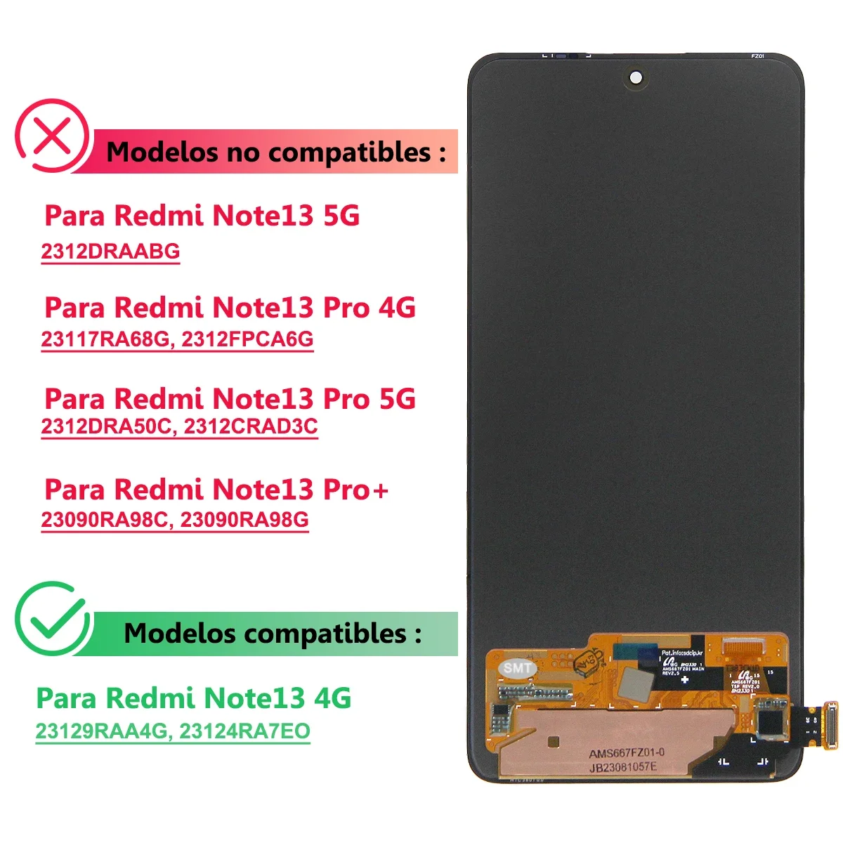 Écran AMOLED d'origine XiaoMi Redmi note 13 4G 6.67 pouces avec cadre adaptateur d'écran tactile 23129RAA4G/23124RA7EO