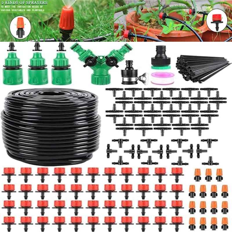 

Micro Drip Irrigation System Portable 50M Automatic Watering with Adjustable Drippers Misting Watering Kits Garden Hose