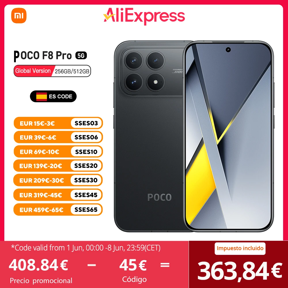 POCO F8 Pro 5G Version Globale Snapdragon® 8 Elite Écran AMOLED 6,59" ,120Hz, Appareil Photo 50 Mpx OIS, 6210mAh, IP68, NFC, Sans Chargeur
