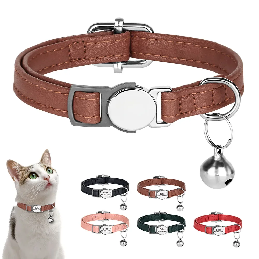 Niestandardowa obroża dla kota PU skórzane obroże dla kotów naszyjnik bezpieczeństwo Breakaway Pet Kitten obroże dla szczeniąt Anti-lost dla kotów bez grawerowania — zdjęcie 2