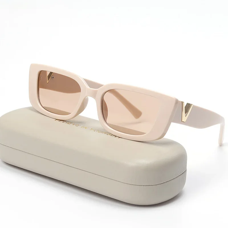 Lnfcxi Retro kleine Rahmen Cat Eye Sonnenbrille für Frauen Luxus V Sonnenbrille Männer Mode Gelee