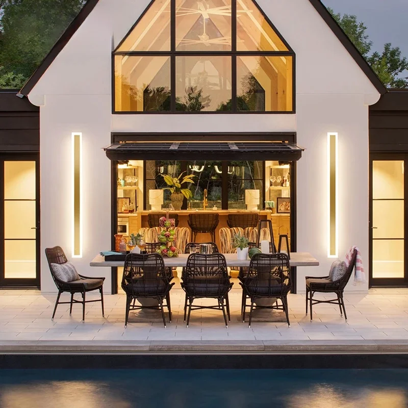 Outdoor Long Linear Wall Lamps LED Porch Light Waterproof Anti Rust 110v 265v Gray Black White Gold Color Garden Garage Fixtures