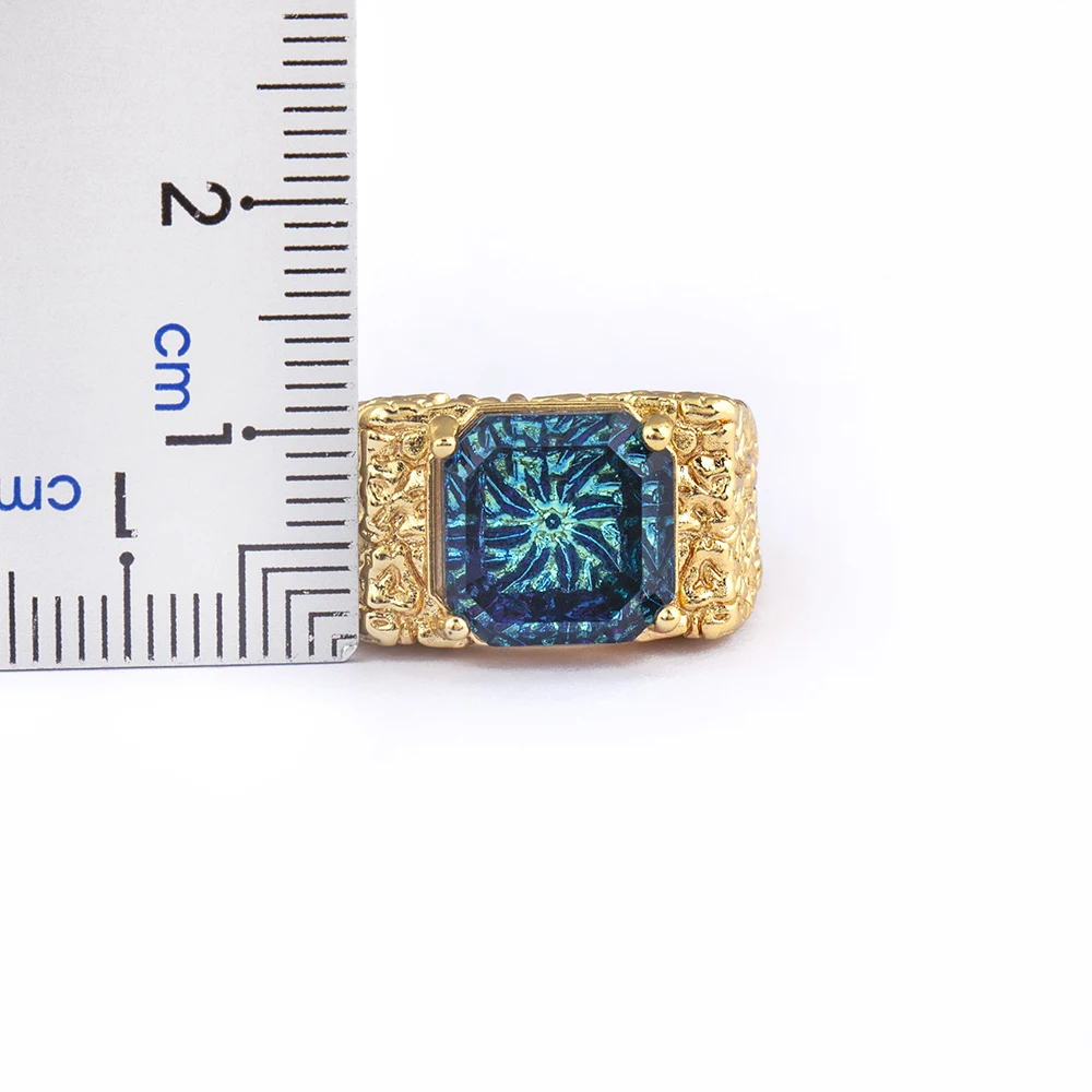 AIBEF Charm Sparkling Jewelry Embossment Wide Rings Copper CZ Women Adjustable Opening Engagement Anniversary Party Unisex Gift