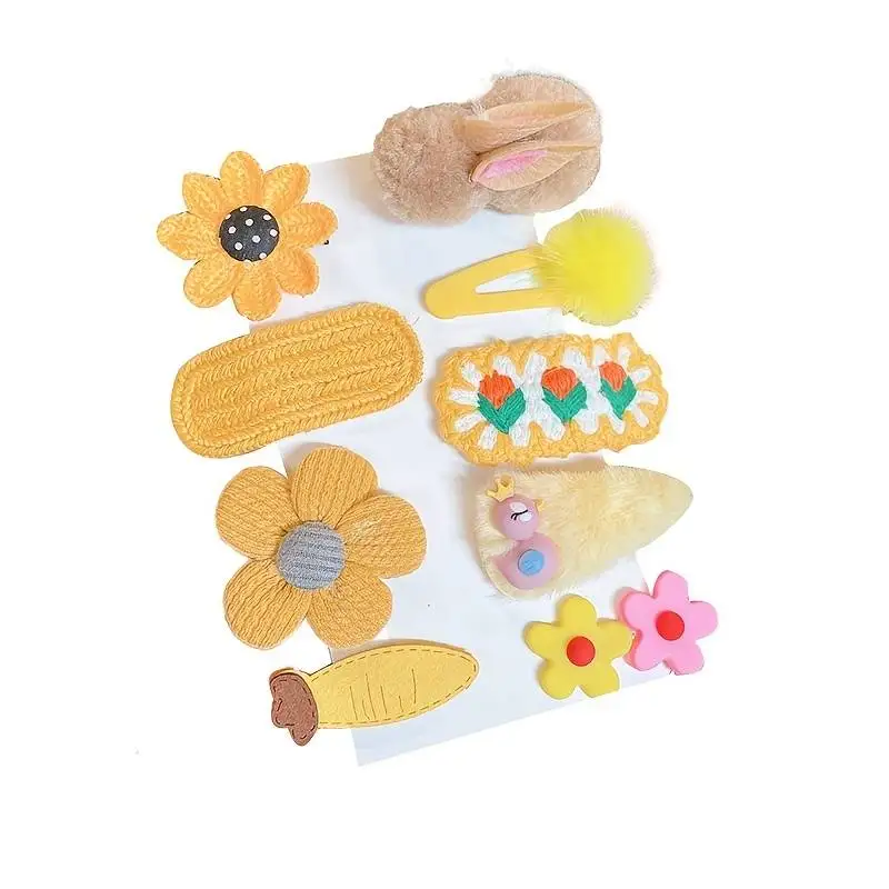 Girls Cute Clips Hair Pins Flower Plush Bunny Cartoon Design Accessories For Children