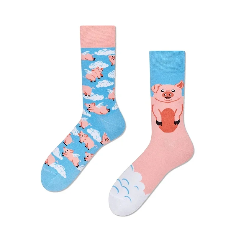 Cartoon Flying Pigs Funny Crew AB Trend Socks Cute Unisex Women Men Harajuku Cotton Socks Novelty Hip Hop Skateboard Socks Gifts — zdjęcie 2