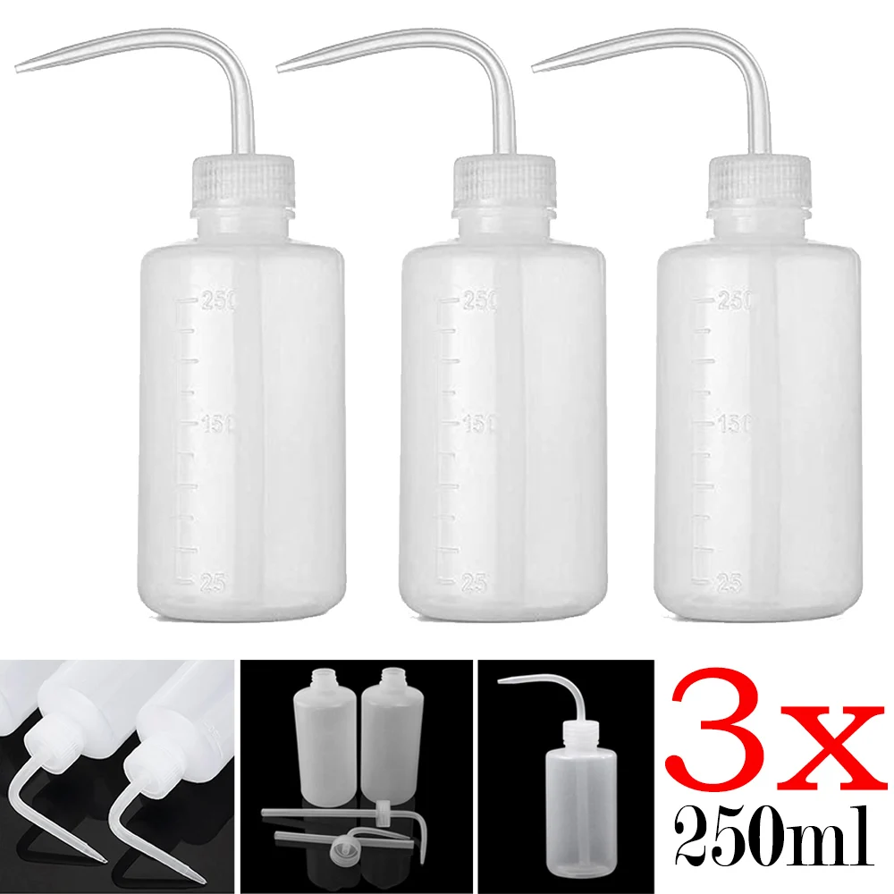 3X250ml Wash Bottle Curved Mouth Diffuser Soap Tattoo Squirt Squeeze Non-Spray