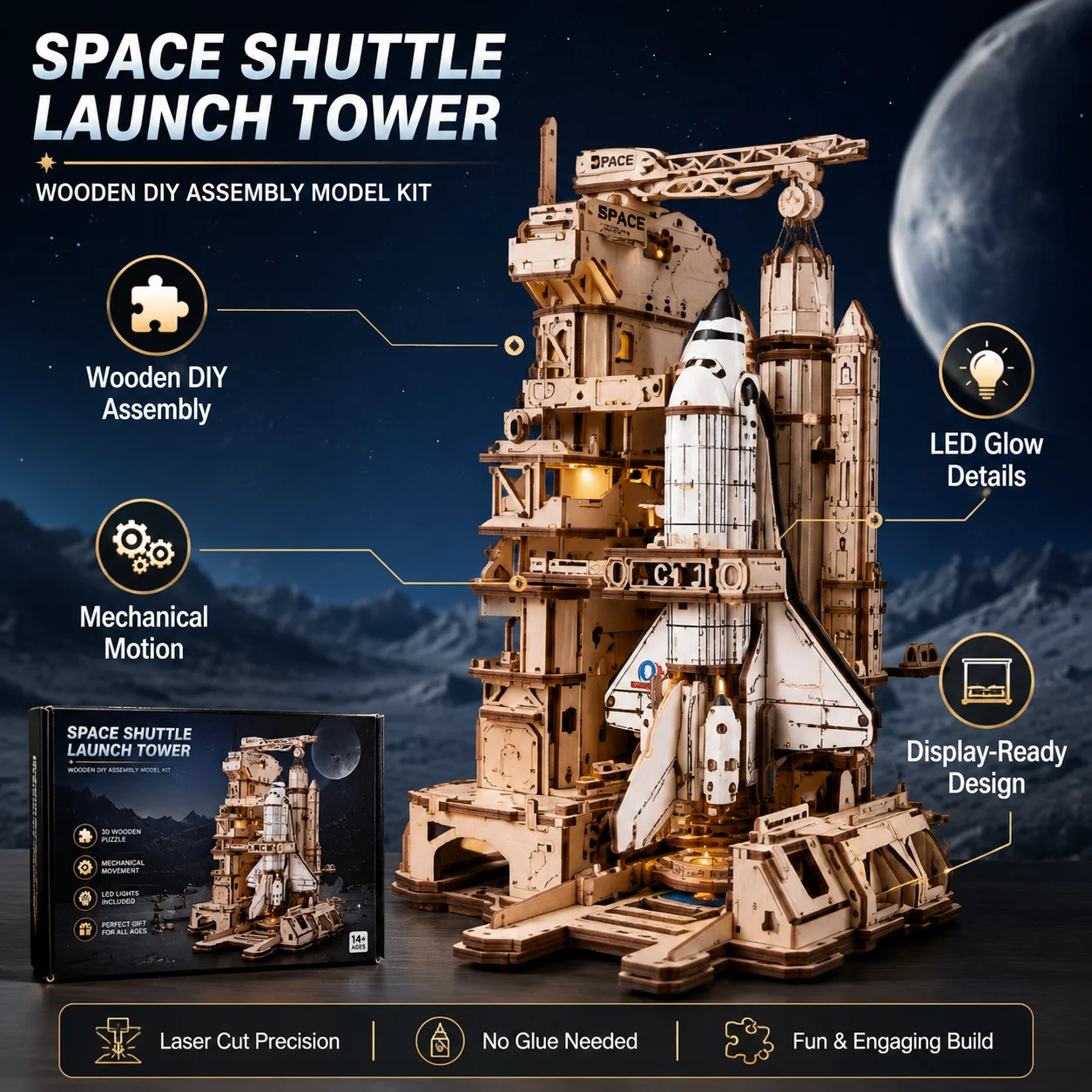 

ROKR 3D Wooden Space Shuttle Model Kit, DIY Mechanical Spacecraft Assembly Puzzle, Creative STEM Gift for Space Lovers & Kids