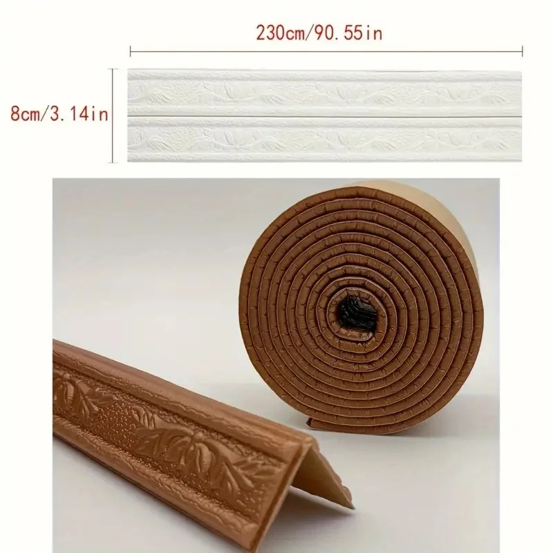 1PC 230x8cm 3D Foam Wall Edge Strip Stickers Self Adhesive Baseboard Wallpaper Border Wall Sticker Bedroom Home Wall Decorations