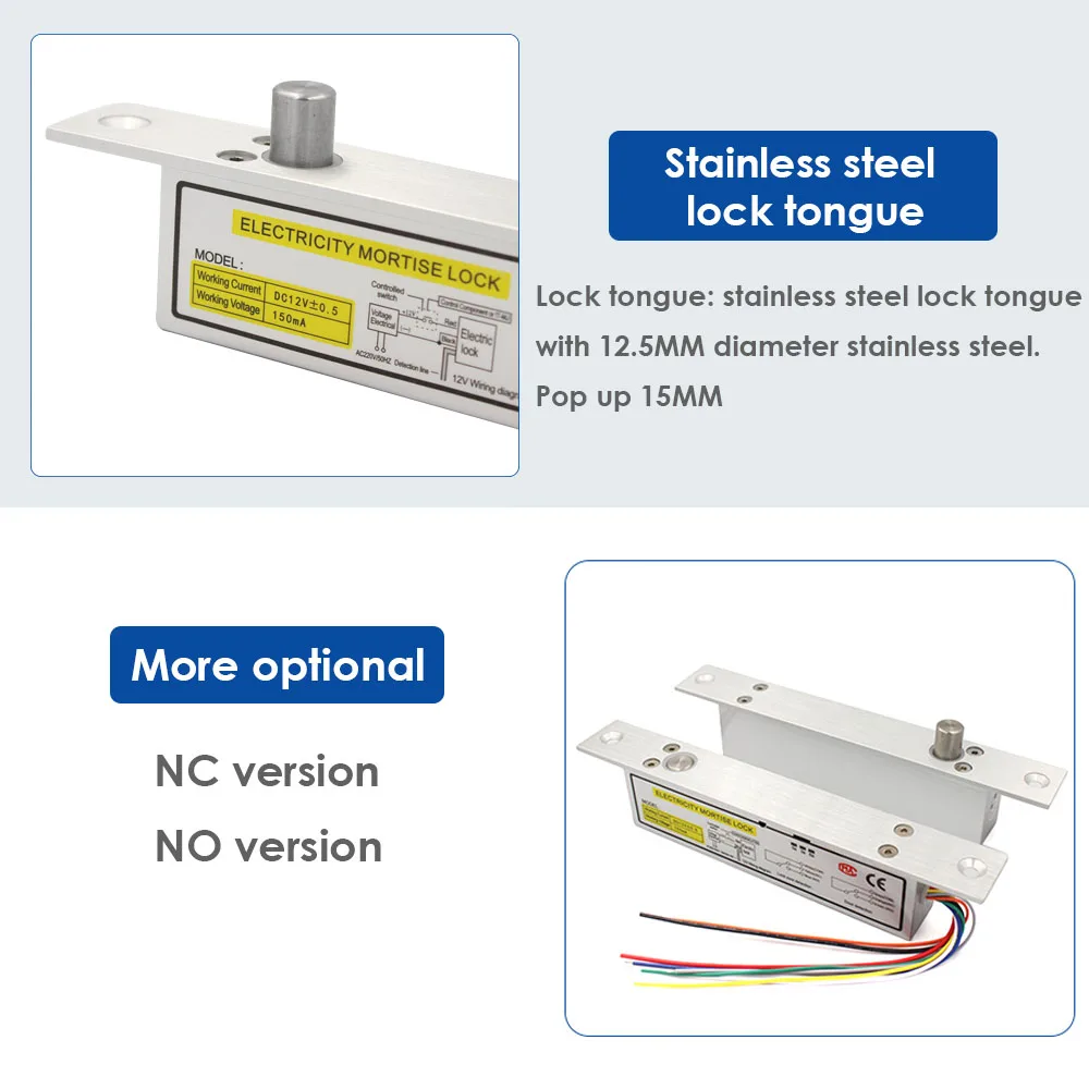 DC12V Electric Drop Bolt Lock Electronic Mortise Lock with Adjustable Time Delay Fail Safe Mode for Access Control System