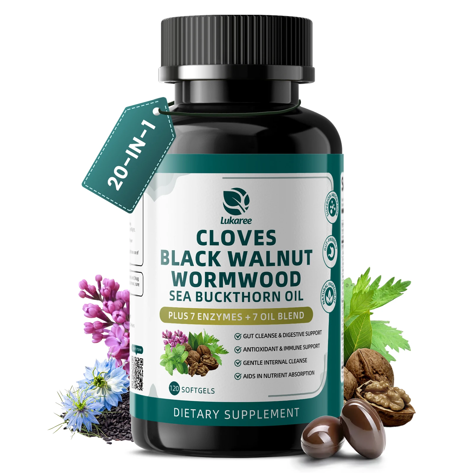 

BEWORTHS 120PCS CLOVES BLACK WALNUT WORMWOOD Digestive & Gut Support Cleanse & Detox Immune & Antioxidant Support