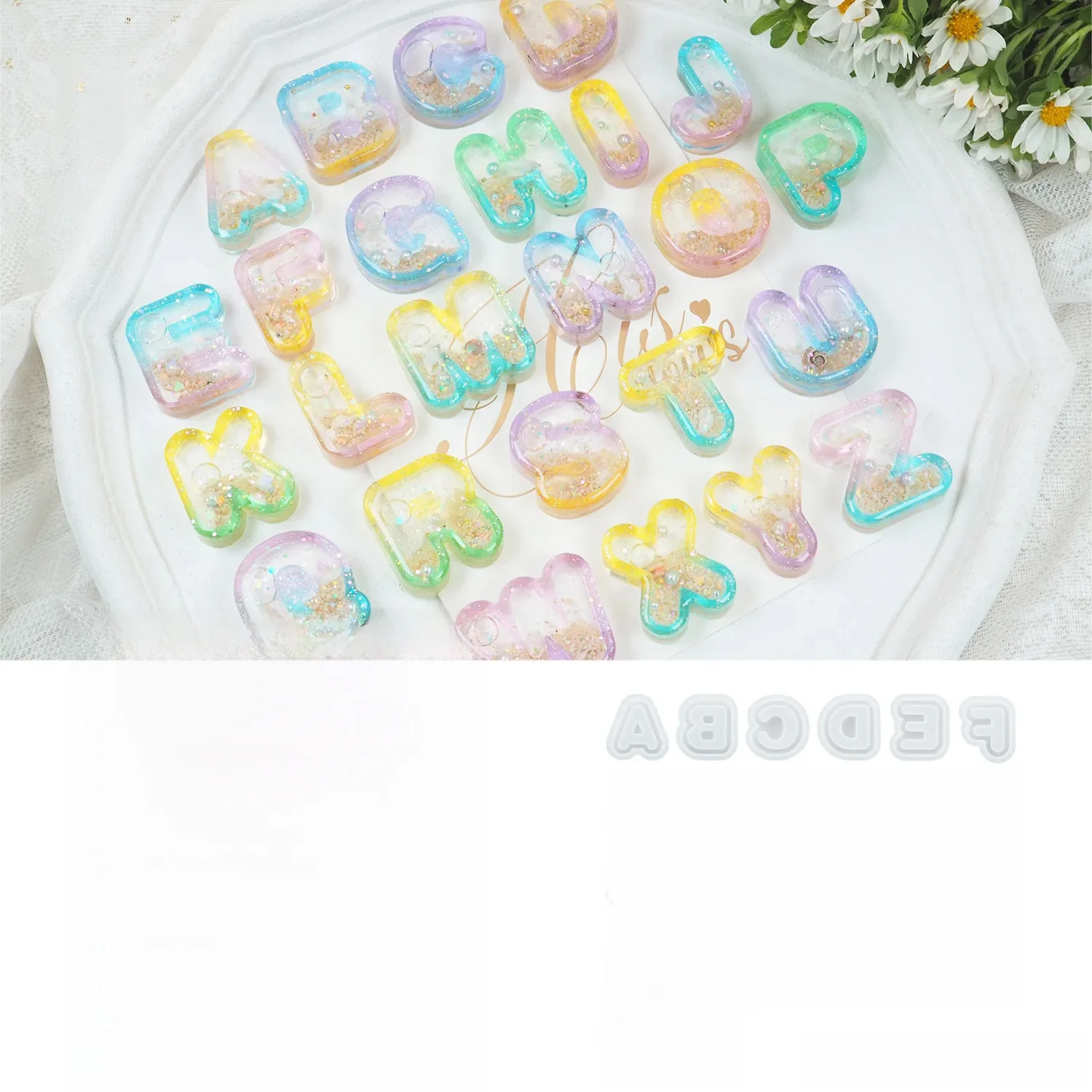 Moule à lettres en résine de Silicone pour bricolage, jouets pour enfants, sac à paillettes, breloques, moule à Shaker en résine, artisanat créatif