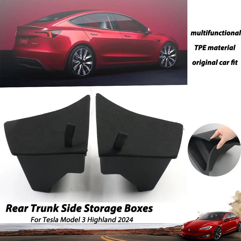 

Rear Trunk Side Storage Boxes For Tesla Model 3 Highland 2024 Trunk Organizer Tray Garbage Bins Model3 2024 Interior Accessories