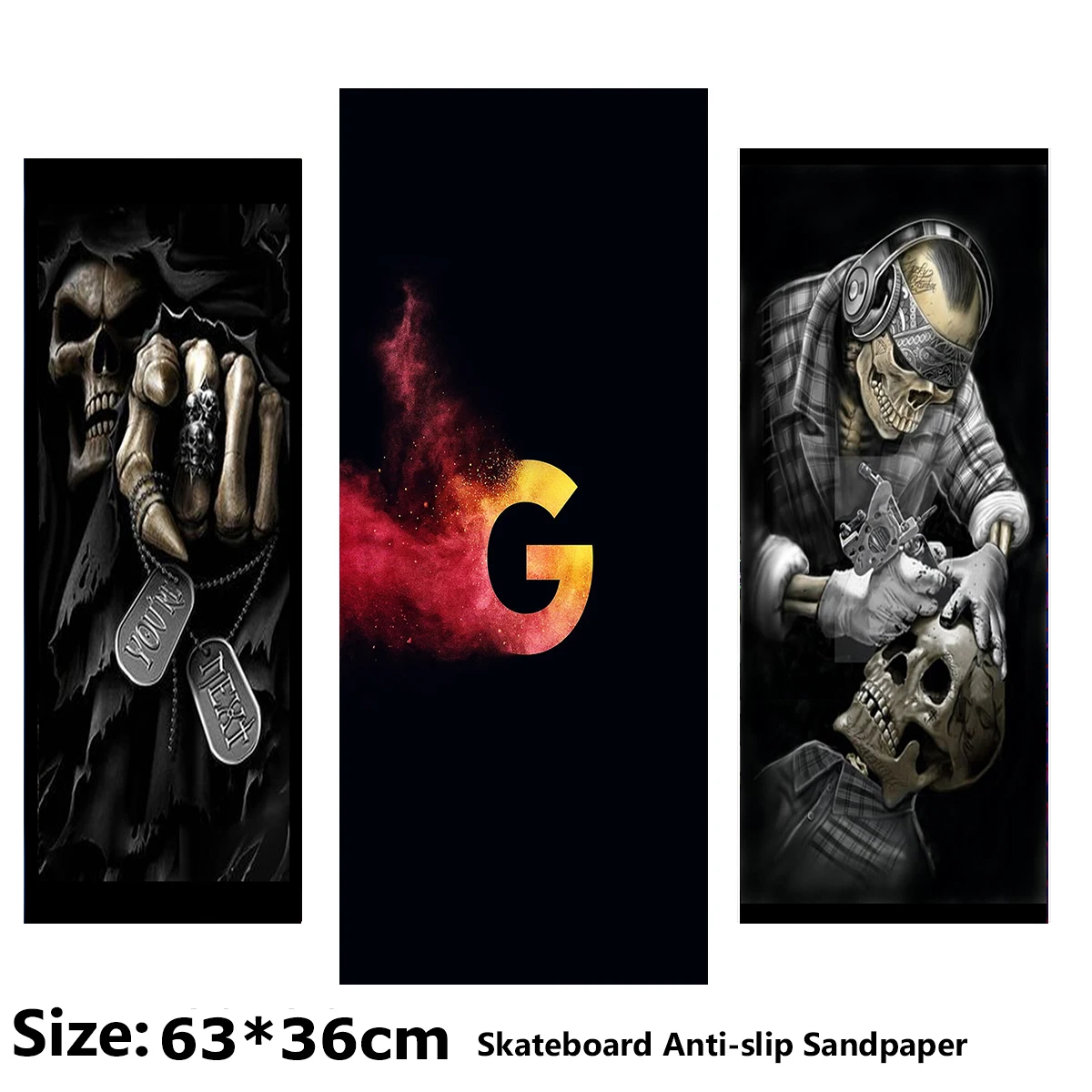 

Cool Skull Dark Series Pattern Electric Scooter Anti-slip Sticker Sandpaper Skateboard Grip Tape Sheet 63*36cm