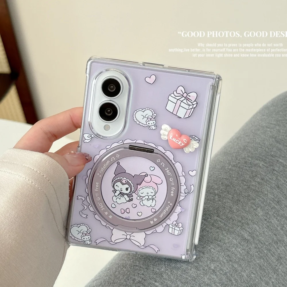 New Fashion Ins Cute Cartoon Rabbit Phone Case for Samsung Galaxy Z Fold 8 Kawaii Anti-drop Protective Cover with Magsafe Holder