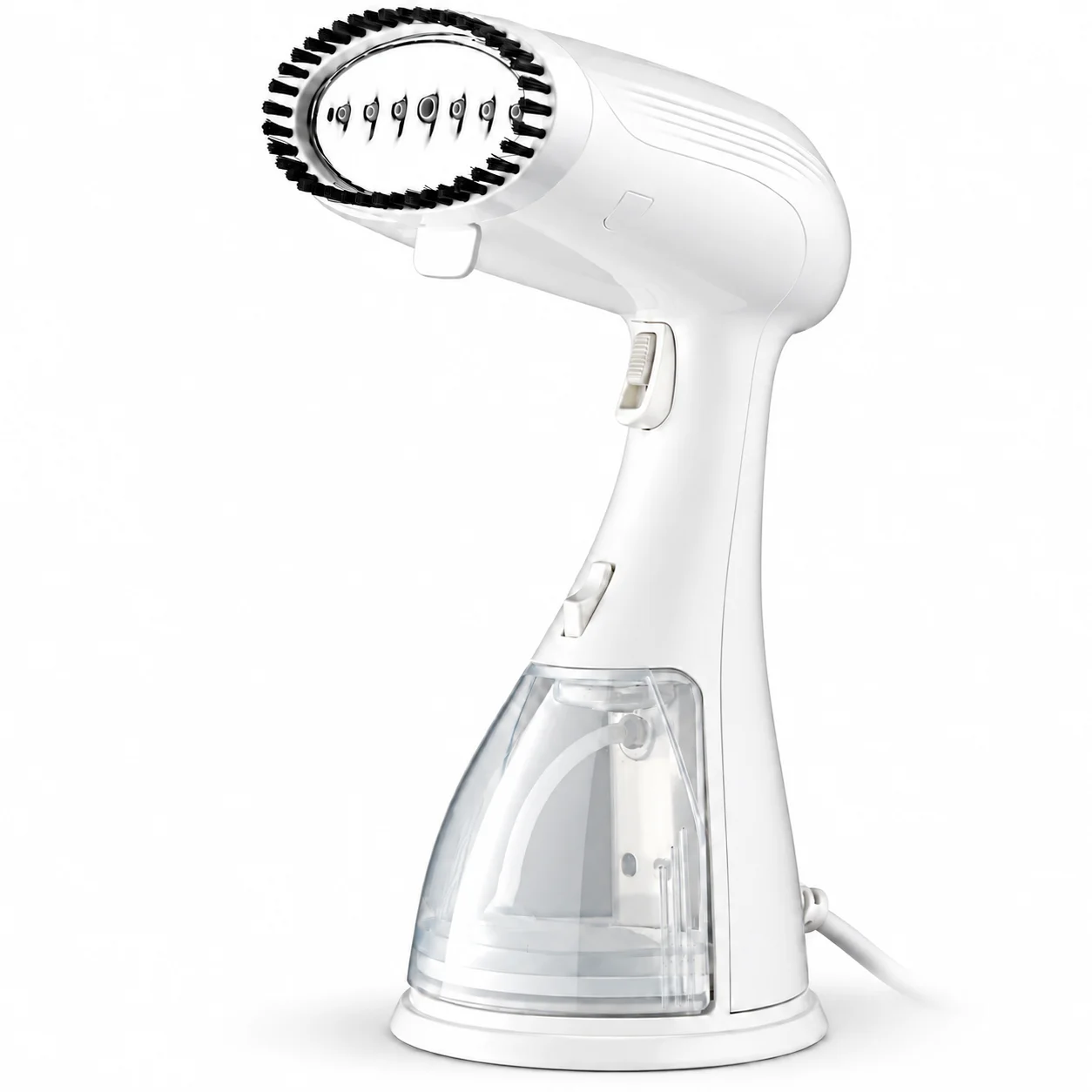 1500W Handheld Garment Steamer – Powerful Portable Clothes Iron with Brush Head – Fast Heat-Up Wrinkle Remover for Home & Travel – Transparent Water Tank (White)