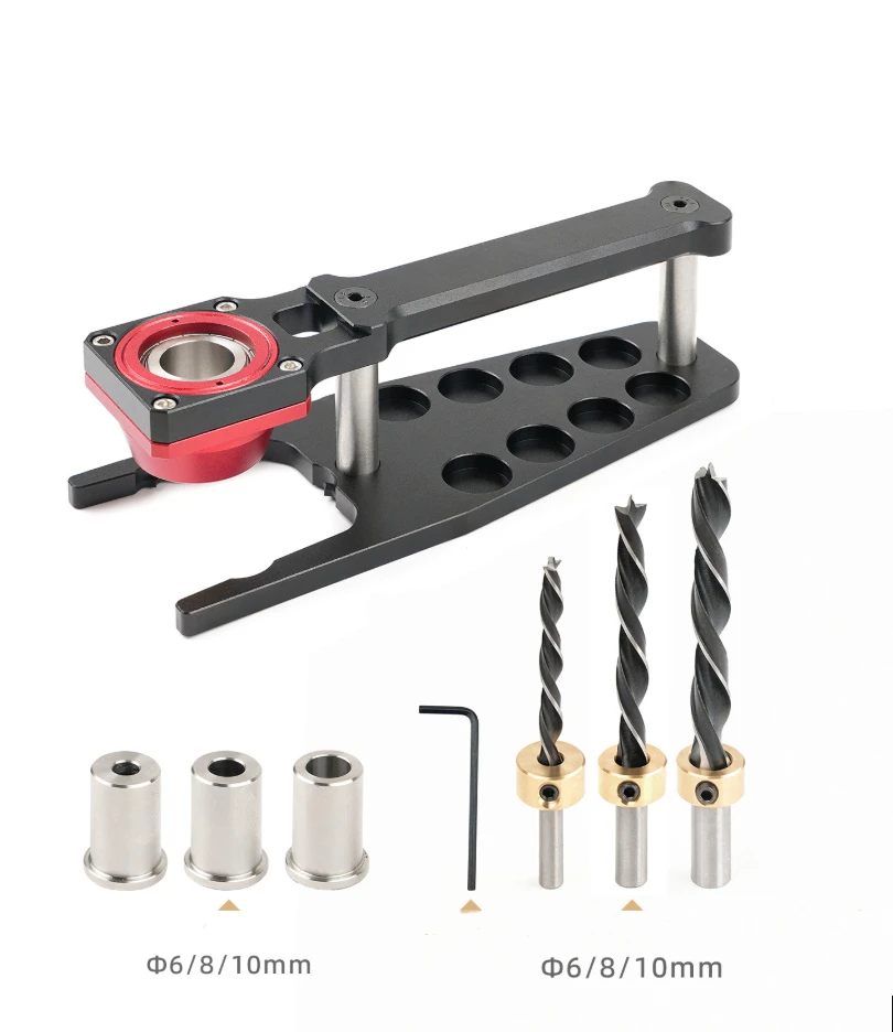 GANWEI Flat Vertical Drilling Guide With 6mm 8mm 10mm Drill Bushing Drilling Jig,  MFT Woodworking Positioning Hole Puncher