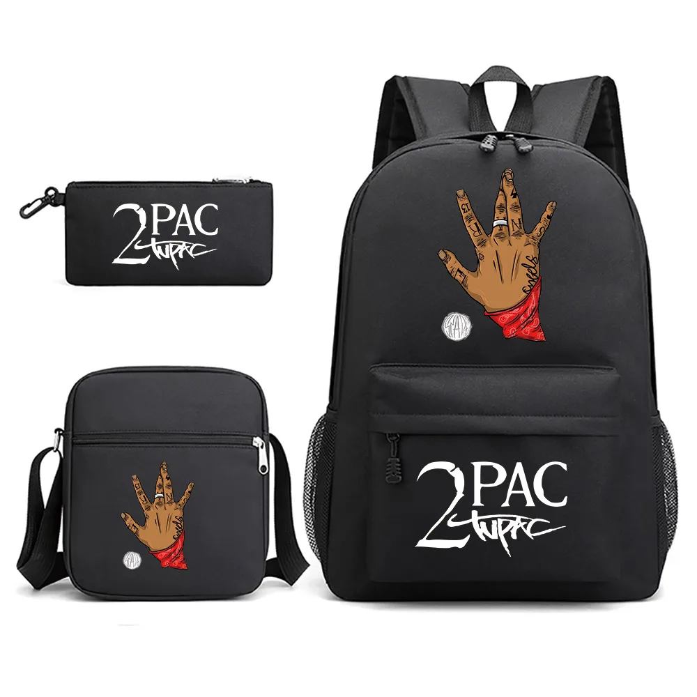 

Rapper Tupac 2pac Backpacks Mochilas aestethic Backpacks for Teenager Canvas Laptop 3pcs Backpack School Student Hip hop Bag