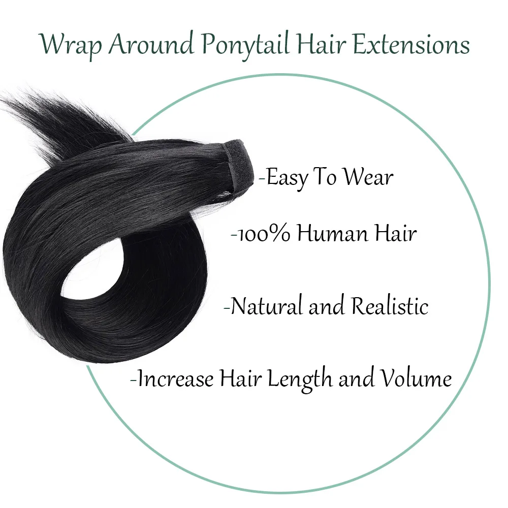 Extensions de Queue de Cheval 100% Naturelle, Cheveux Humains avec réinitialisation, Pâte Magique Invisible, Rondes, Lisses, Noires, pour Femme