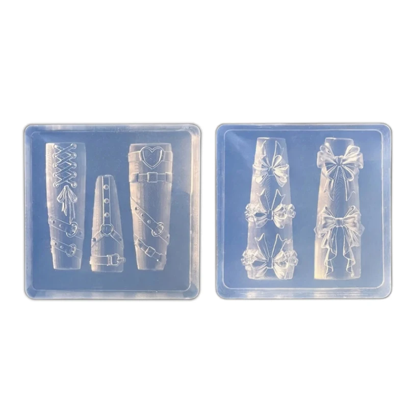 2 adet Y2K Nail Art Silikon Kalıplar 3D Yay/Kalp Kemer Reçine damgalama plakası DIY El Yapımı Oyma Kalıpları Çivi Decora Aracı (3.9*3.9 cm)