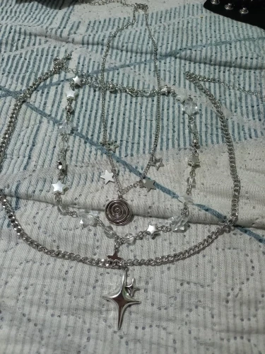 Stainless Steel Spiral Pendant Necklace / Layered Choker / Star Charm Necklace / Grunge Cyber Y2K Fairycore Subversive Archive photo review