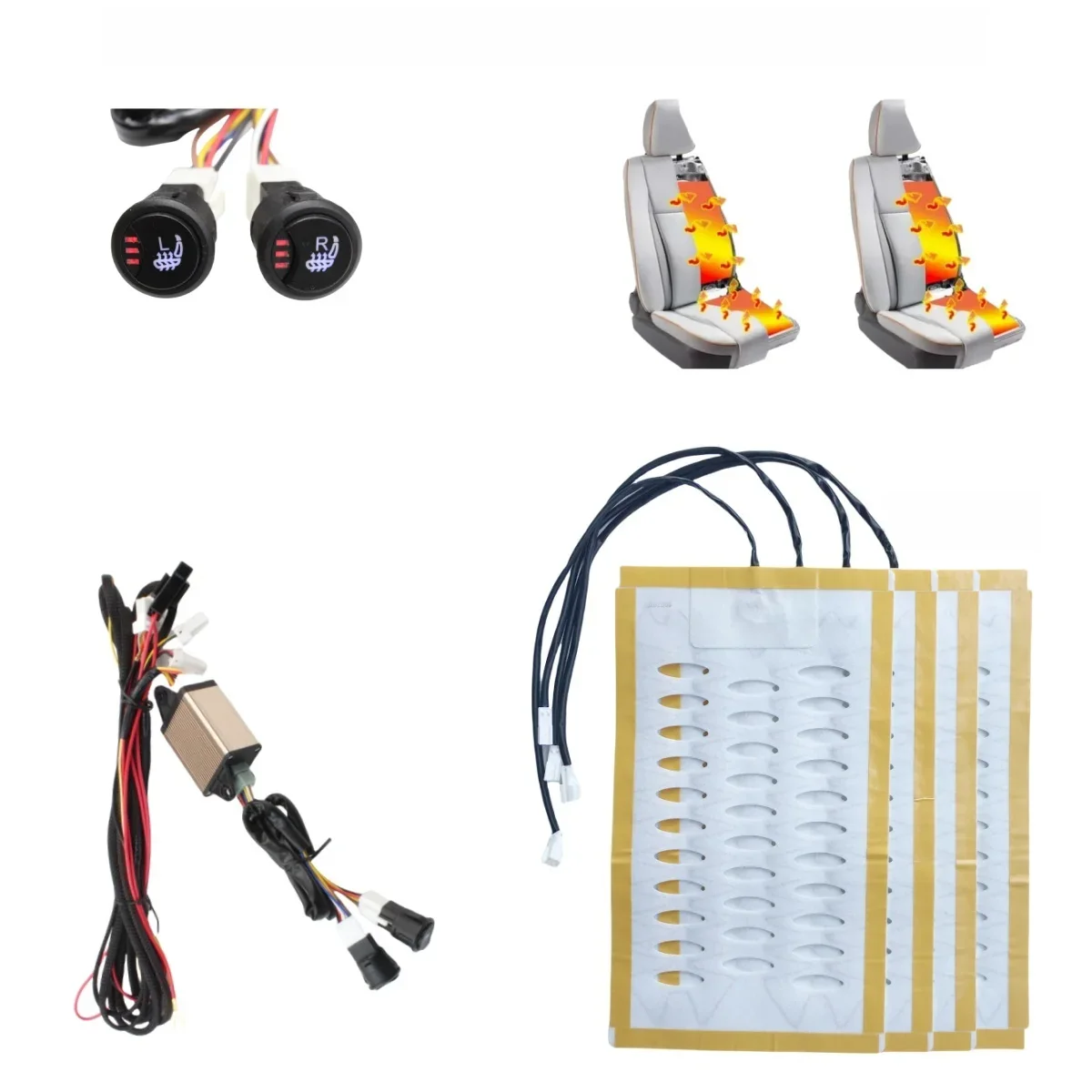 Universal 2 seats 4pcs 12v car Alloy wire fiber 3 level heated seat heater pad switch kit Round Switch Winter Warmer Seat Covers