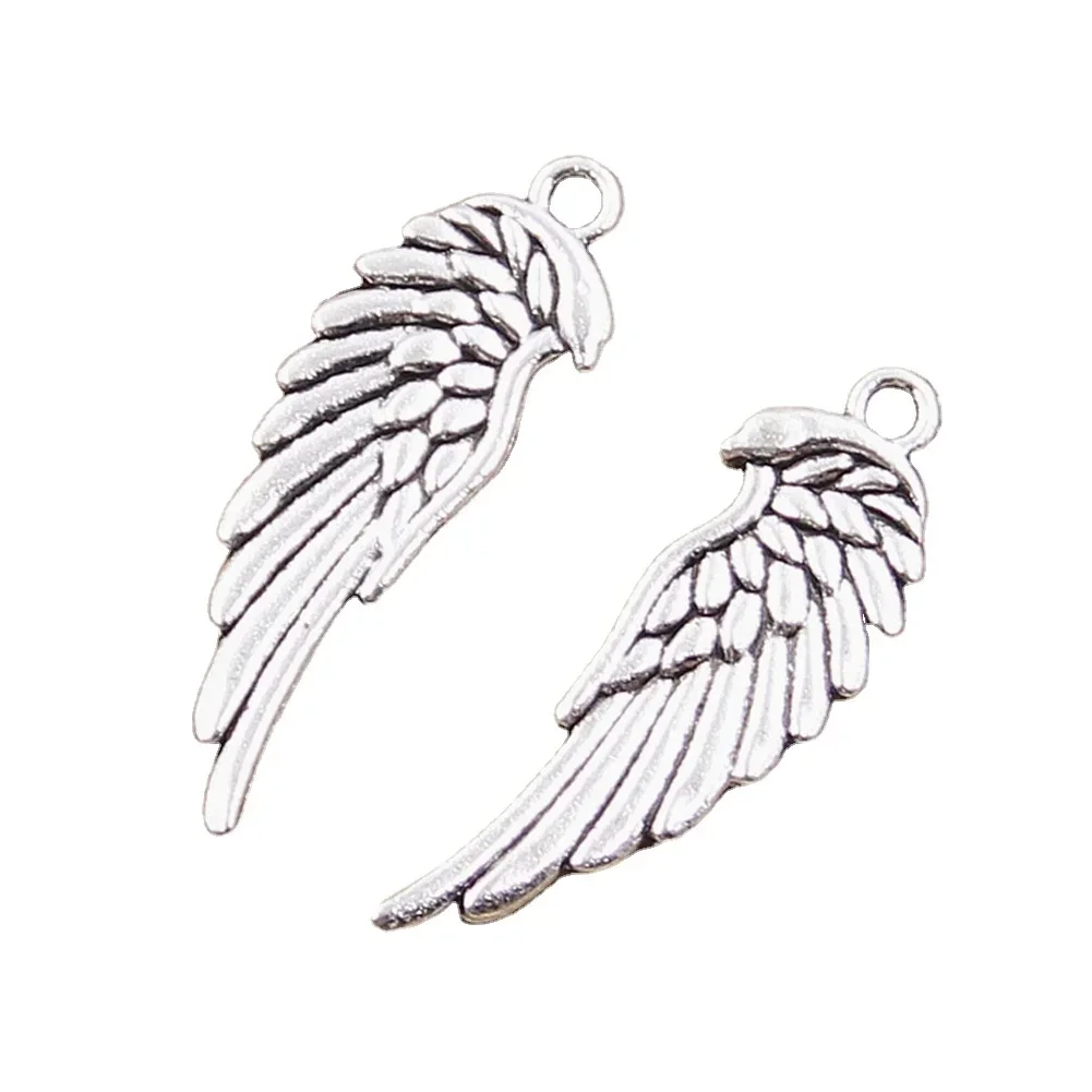 12szt Charms dwustronne skrzydła anioła 33x12mm antyczne dokonywanie wisiorek fit,Vintage tybetański kolor srebrny, ręcznie robiona biżuteria DIY — zdjęcie 2