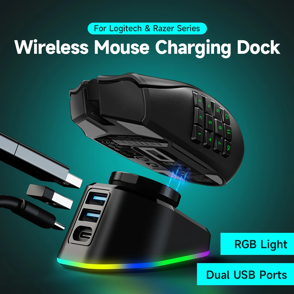 

Wireless Mouse Charging Dock for Logitech G Pro X G502 lightspeed Magnet Charger For Razer DeathAdder Naga Viper Basilisk