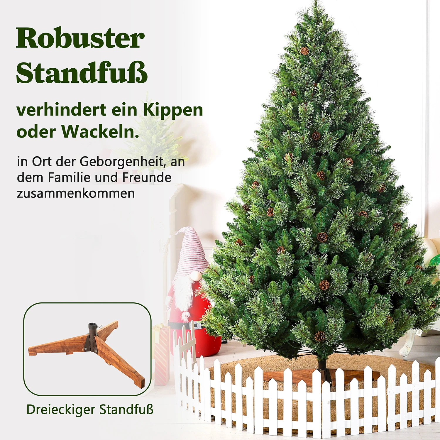 180/210/235 cm künstlicher Weihnachtsbaum PVC+PE, 1080/1400/1790 Spitzen, 210/310/410 LED-Leuchten, Holzständer, Party-Dekoration für den Innenbereich – Detail 1