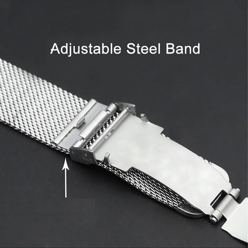 Milanese Loop Strap 18mm 20mm 22mm Men Women Stainless Steel Metal Double Press Folding Buckle Wrist Band Watch Accessories