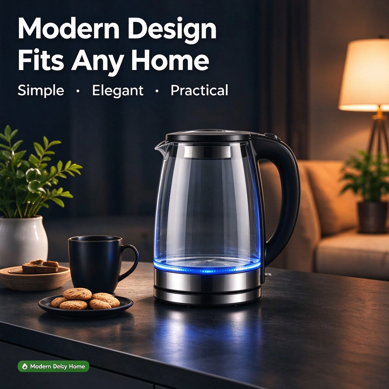 2.0L Glass Electric Kettle, Borosilicate Glass Water Boiler with Blue LED Light, 1500W Fast Boiling, Auto Shut-Off & Boil Dry Protection, Cordless 360° Rotation Base for Home Kitchen