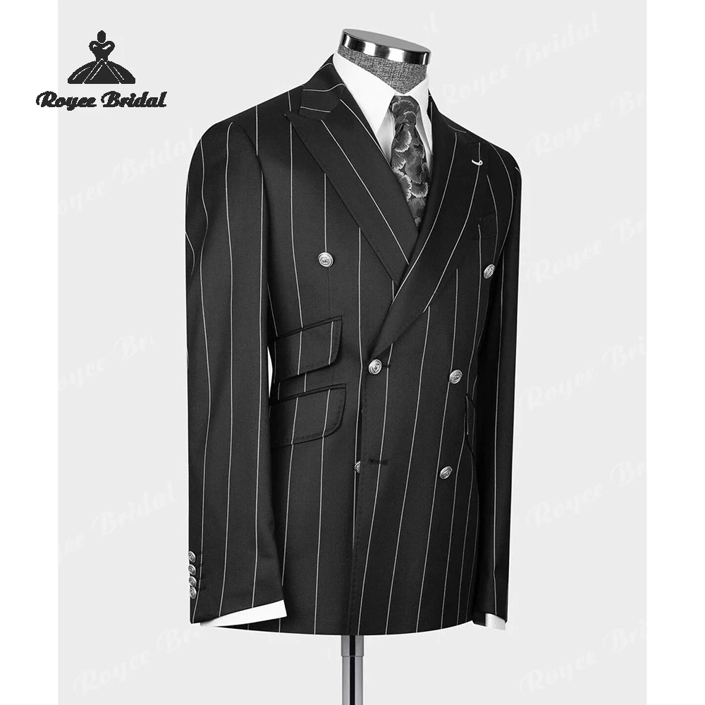 Gestreept Tweedelig Double Breasted Herenpak Bruiloft 2026 Piek Revers Avond Pak Aangepaste trajes para hombre